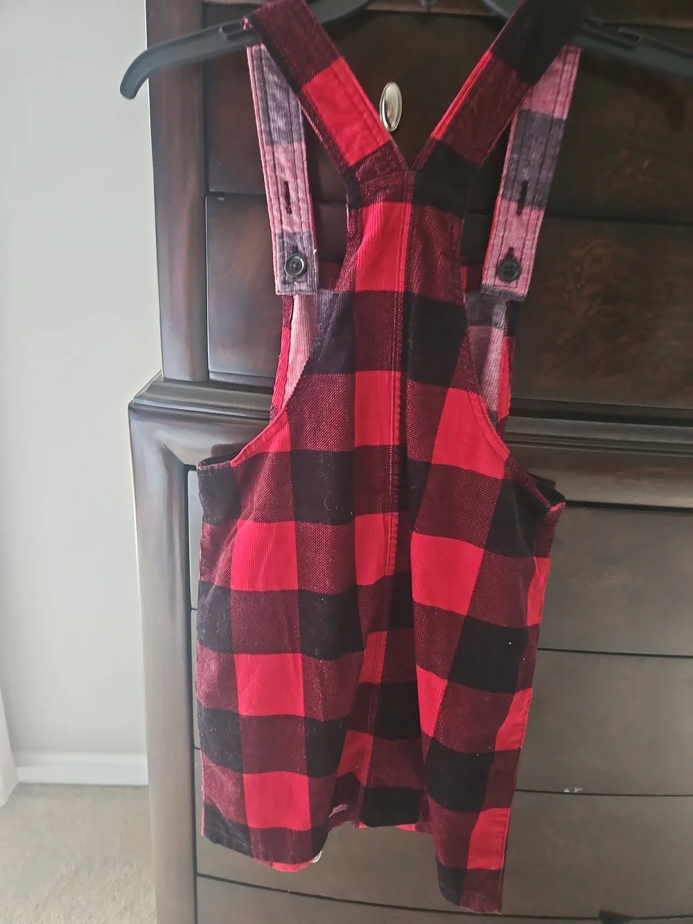 The Children's Place Red and Black Plaid Button-Front Pinafore Dress